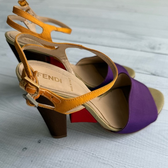 RARE Fendi Nappa Baguette Color Block Double Ankle Strap Heel Sandals Size 36/6 - Picture 5 of 11